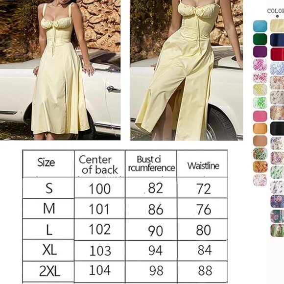 Corset Dress Boho Flowy Slit Bustier Lace Up Midi Dresses Going Out Cottagecore - Picture 8 of 8